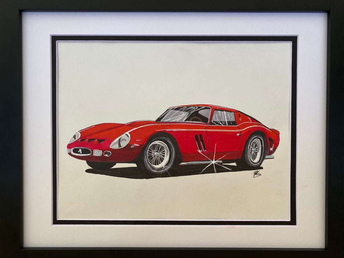 Framed artwork of a red Ferrari 250 GTO